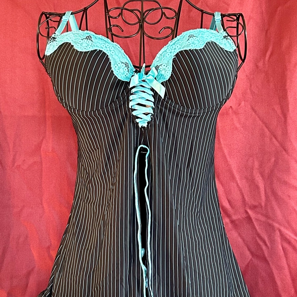 Native Intimates Black and baby blue Lace Chemise